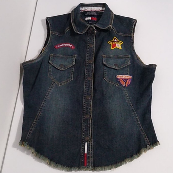 Tommy Girl Jeans Denim Vest W Patches Large Shirts Tops